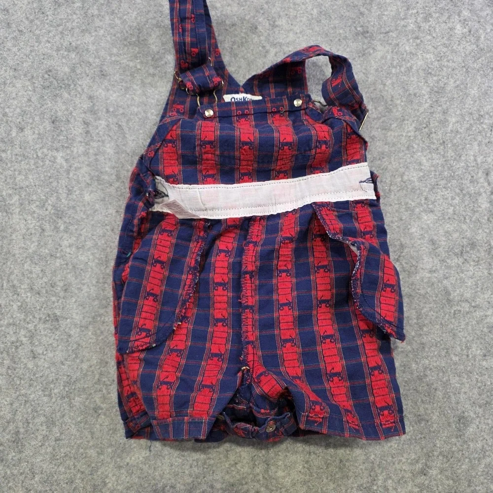 Vintage OshKosh B'gosh Vestbak Shortalls Kids 3T Blue Wagon Plaid USA‎ Made